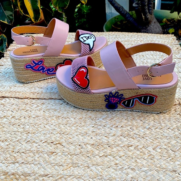 Love Moschino Shoes - Love Moschino fun I DO pink espadrille sandals
